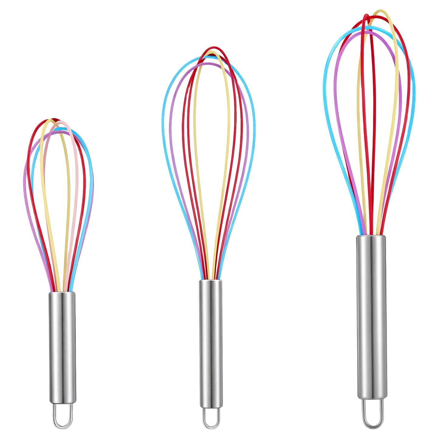 Classicseali 3PCS Silicon Whisk, 3 Sizes Non-Stick Whisk Silicone, Hand Silicone Whisks for Cooking, Silicones Whisks for Non Stick Pans, Baking, Mixing, Stirring