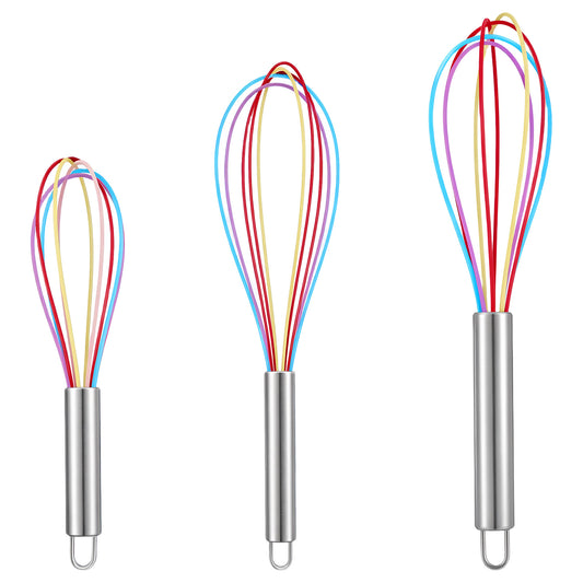 Classicseali 3PCS Silicon Whisk, 3 Sizes Non-Stick Whisk Silicone, Hand Silicone Whisks for Cooking, Silicones Whisks for Non Stick Pans, Baking, Mixing, Stirring