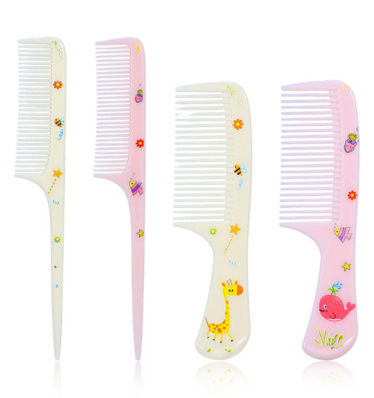 4PCS Baby Comb Set, Toddler Hair Brush, Travel Plastic Fine Tooth & Rat Tail Toddler Hair Comb for Girls Boys Wet Dry Curly Straight Hair