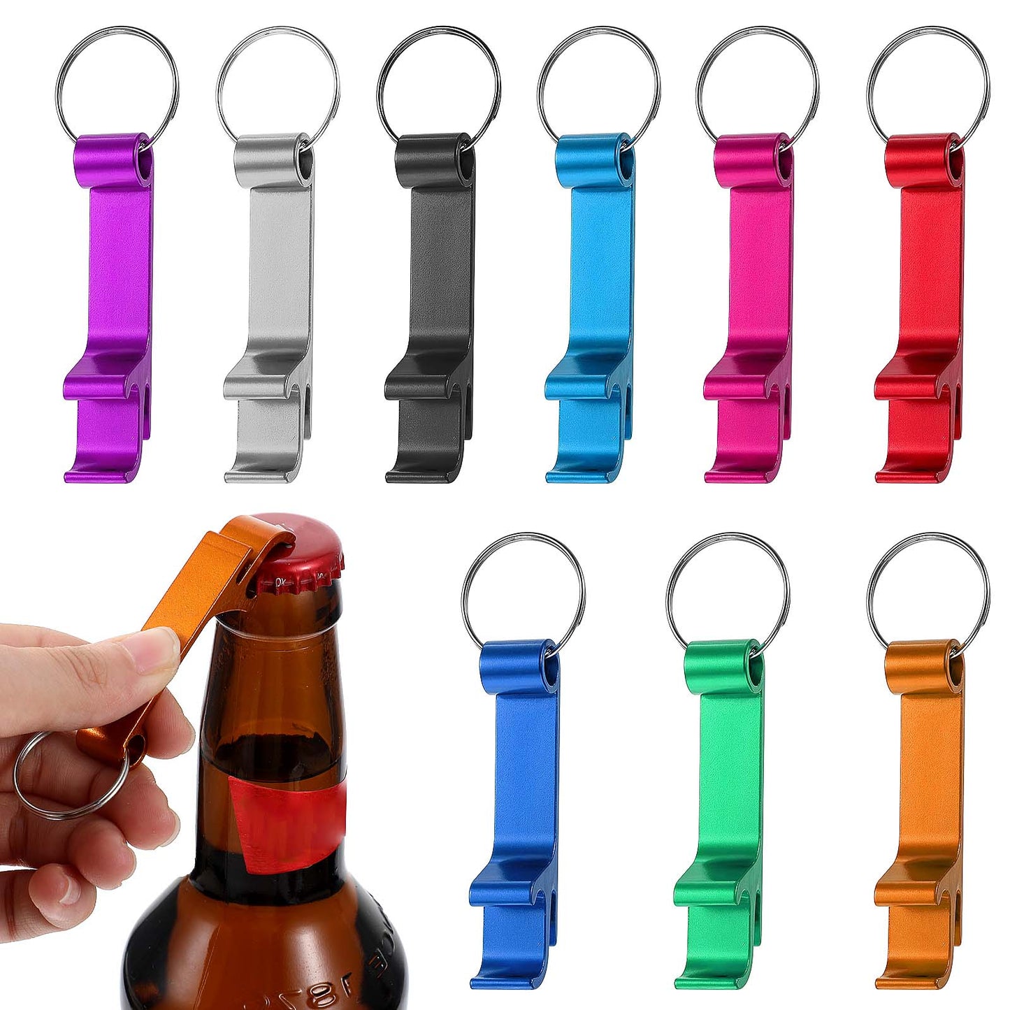 Classicseali 9pcs Keyring Bottle Opener, Mini Keyring with Bottle Opener, Durability Metal Bottles Openers Keyrings, for Home Bar, Beer, Soda and Other Beverages, 9 Colors