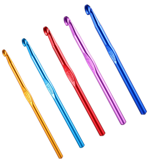 Large Crochet Hooks Set 6/7/8/9/10 mm, Big Aluminum Crochet Hooks for DIY Knitting, Ergonomic Colorful Knitting Needles for Chunky Yarn Projects, Ideal for Bags & Rugs