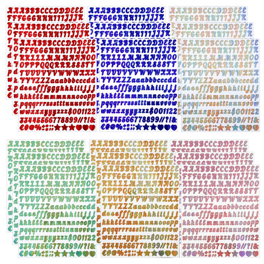 528 Pieces Gold Letter Stickers & Stick on Letters, 6 Colours (Gold, Silver, Red, Pink, Green, Blue) Vinyl Adhesive Alphabet Number Symbol Stickers, 1.3 cm Individual Letters (23 x 19.3 cm Sheet)
