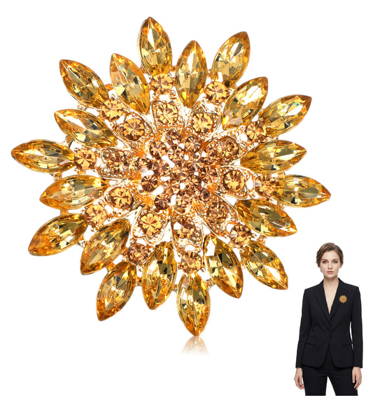 Gold Brooch Pin Sunflower Brooch Pin with Rhinestones for Dress, Coat, Hat, and Scarf Decoration