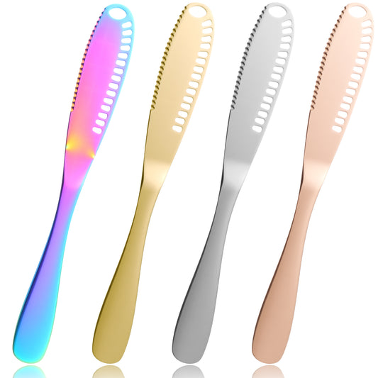 guduling 4pcs Butter Knives, Colorful Butter Curler, Stainless Steel Butter Spreader, Spreading Knife Smooth Rounded Edge for Butter, Cream Cheese, Appetizers, Jam & Spreads