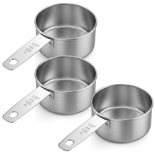 Classicseali 3PCS Pet Food Scoop, Stainless Steel 1/2 Cup Dog Food Scoop, 125ml Half Cup Measuring Cup, for Feeding Pet, Wet and Dry Ingredients, Dishwasher Safe,Silver