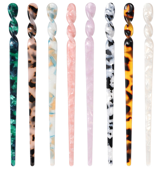 Japanese Hair Stick, 8 Pcs Asian Hair Pins, Hair Sticks for Buns, Hair Sticks for Women Fine Hair, Chinese Hair Pins, Chopsticks for Hair, Vintage Leopard Print and Hair Sticks for Long Hair, Colorful