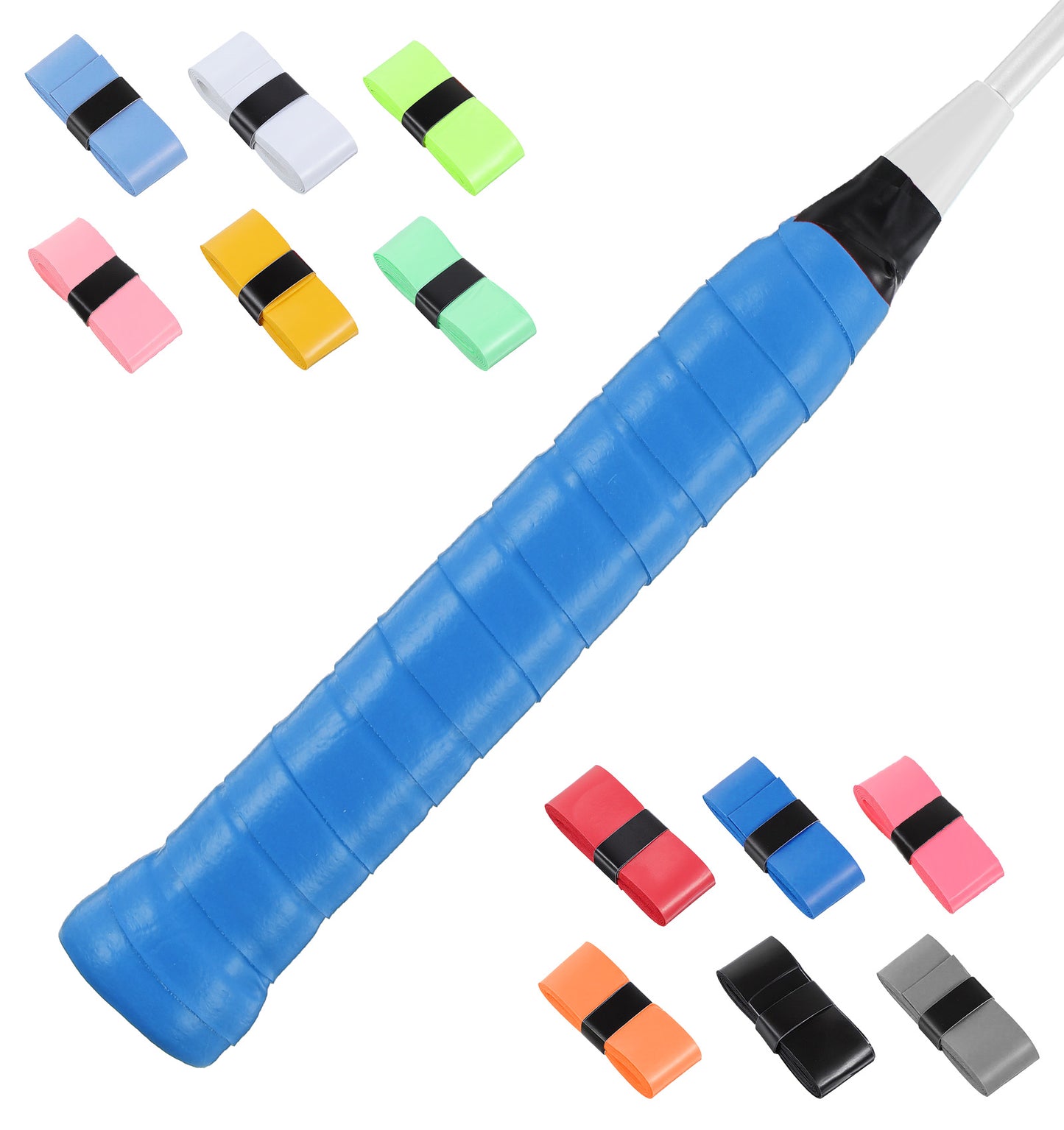 Thrymme 12PCS Tennis Racket Grip, Tennis Grips PU Anti-Slip, Sweat Absorbing Handle Wrap for Badminton Pickleball Fishing (Multicolor)