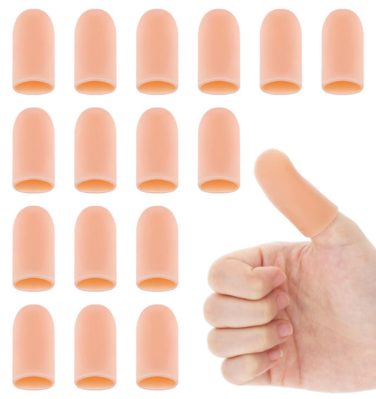 16 Pcs Finger Cots, Reusable Waterproof Silicone Finger Protectors Thumb Bandage Fingers Protector for Cover Wounds, Pain Relief, Cut Thumb Guard (Skin Color)