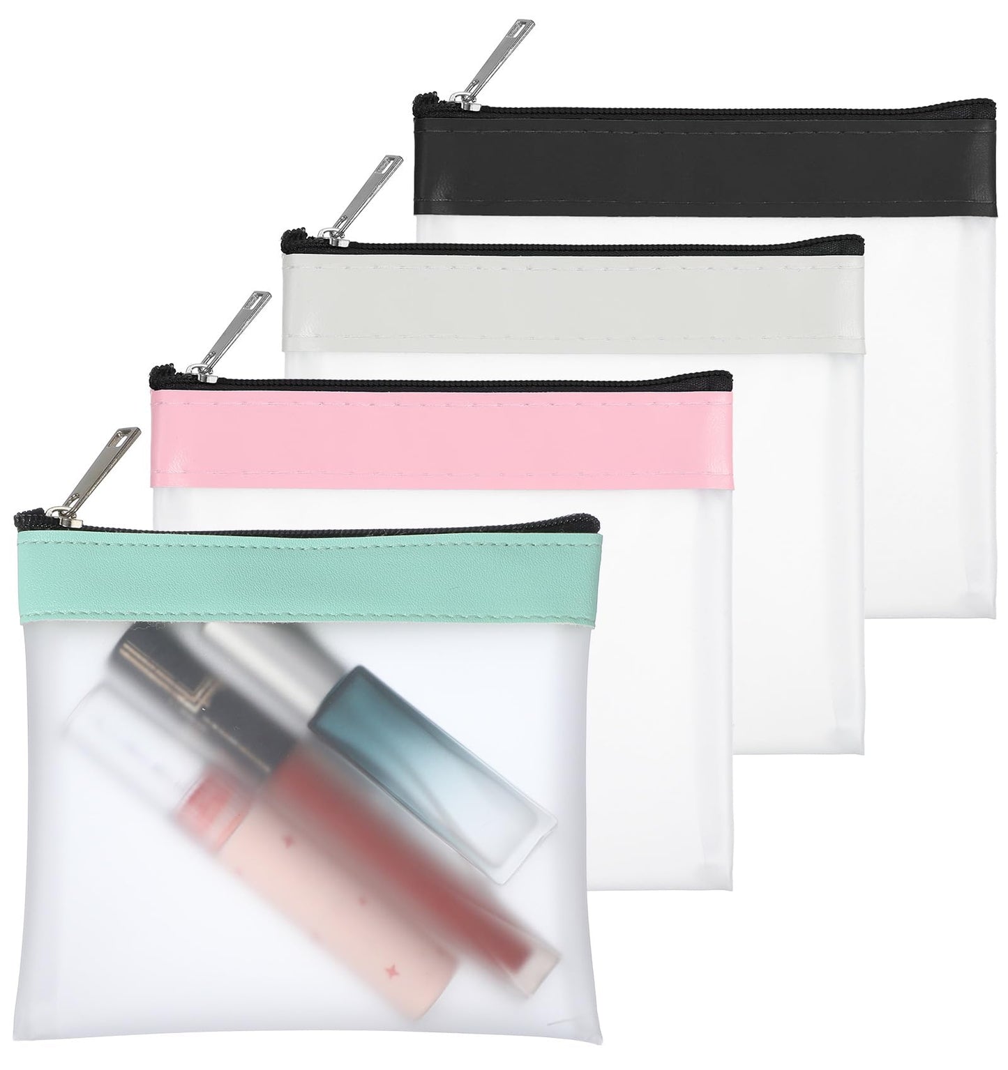 4Pcs Small Clear Pouch, 4.9x4.5 Inch Mini Makeup Pouch for Purse Clear Coin Purse with Zipper Closure, Cute Multicolor Leather Trim Perfect for Handbag Backpack, Travel & Daily Use