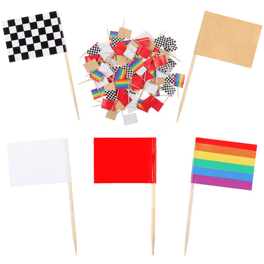 Oruola 100pcs Toothpick Flags Cake Toppers,5 Patterns of Toothpick Flags for Food,Cupcake Topper Sticks,Fruit Toppers Food Stick Flags Decorations for Party Bar Sport Events Appetizers