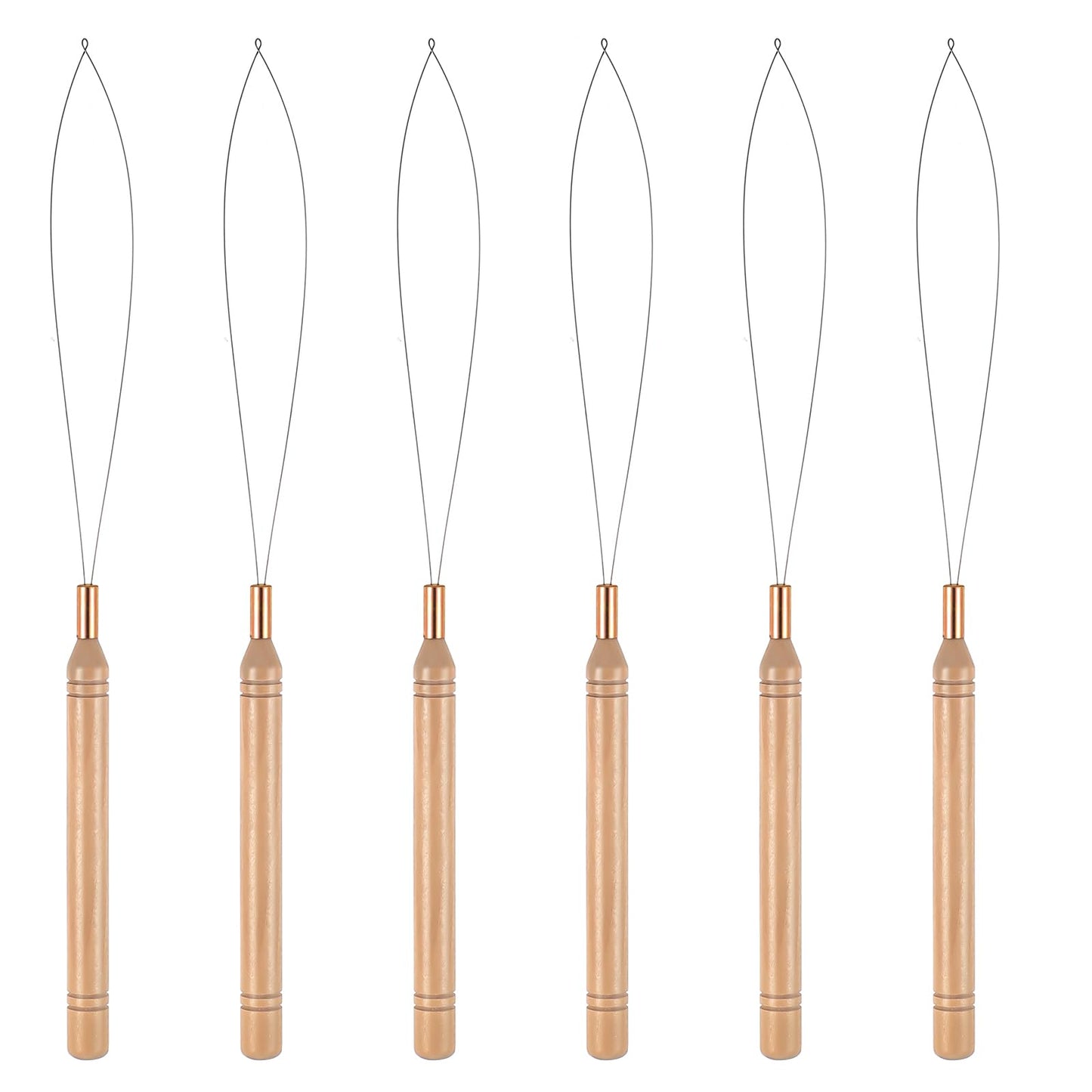 Oruola 6pcs Bead Threader with Wooden Handle,Hair Extension Tools,Bead Threader for Hair,Hair Extension Loop Tool for Silicone Link Rings Beads and Hair or Feather Extensions