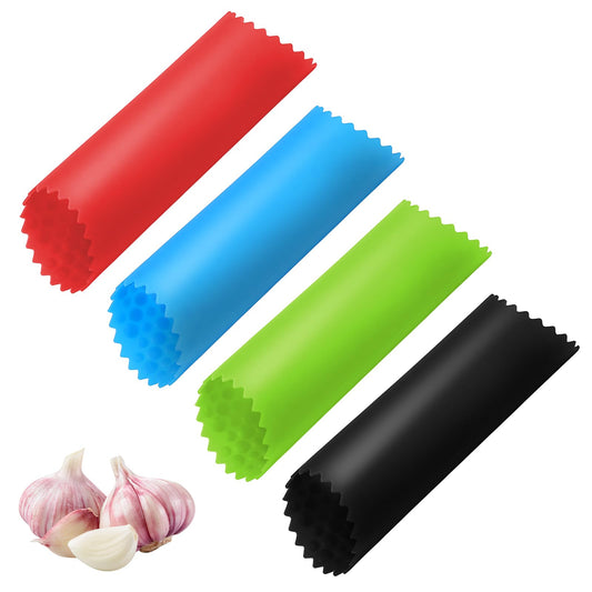 Classicseali Pack of 4 Garlic Peeler, Easy Garlic Peeler Silicone, Garlic Roll, Garlic Peeler for Garlic Press, Vegetable Peeler Kitchen Tools (Red, Black, Green, Blue)