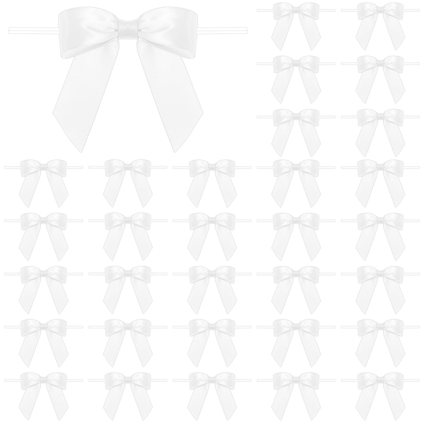 Classicseali Pack of 50 Bows White, Satin Bows, White Bow Confirmation, White Bow for Christmas Tree for DIY Crafts, Wedding, Valentine's Day, Christmas, Card, Decoration