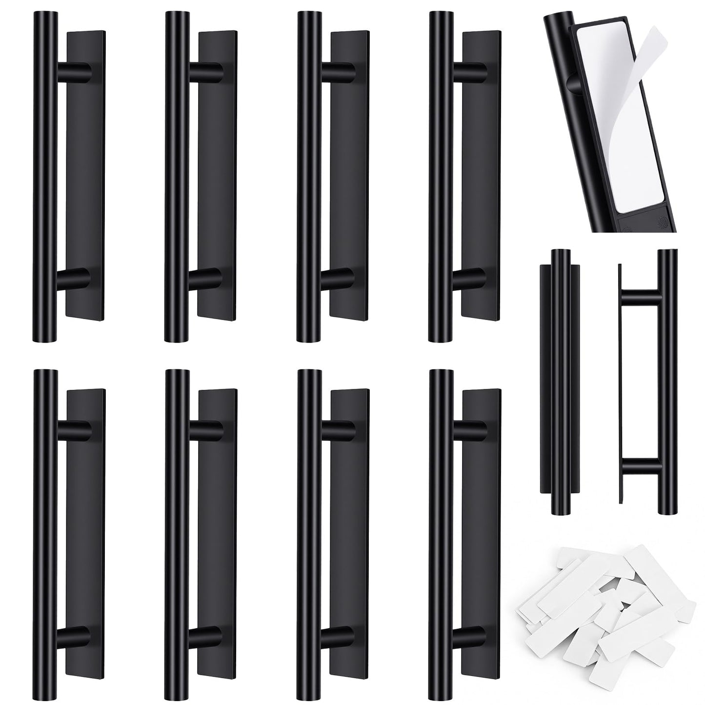 Classicseali 8PCS Wardrobe Door Handles, ABS Plastic Peel and Stick Cabinet Handles, Adhesive Cabinets Handle, No Drill Peel, for Kitchens, Bathrooms, Cabinets, Window, Drawers, Black