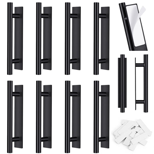 Classicseali 8PCS Wardrobe Door Handles, ABS Plastic Peel and Stick Cabinet Handles, Adhesive Cabinets Handle, No Drill Peel, for Kitchens, Bathrooms, Cabinets, Window, Drawers, Black