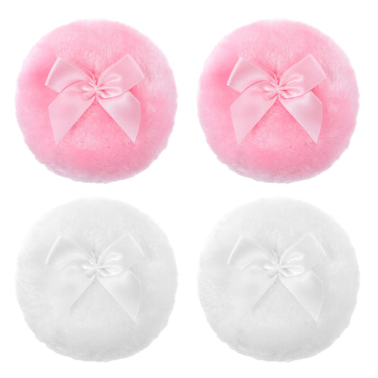Guduling 4 Pcs Powder Puff for Talcum Powder,3.35 Inch Large Powders Puffs,Soft Velour Dusting Powders Puff,Body Applicator with Women, Men and baby, etc(Pink,White)