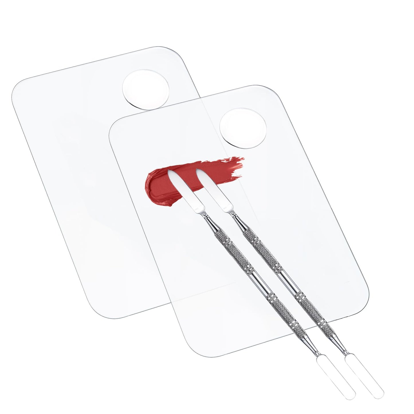 Oruola 4pcs Makeup Mixing Palette,2 Acrylic Makeup Palette Nail Art Palette & 2 Stainless Steel Makeup Spatula for Makeup Color Cream Liquid Foundation Nail Gel Mixing Home Salon with Cosmetic Spatula