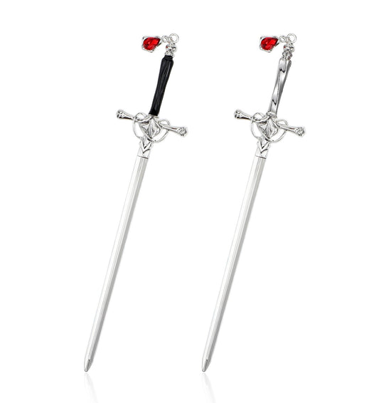 Hair Stick Pin, 2 Pack Chinese Hair Pin, Teardrop Pendant Sturdy Metal Hairstick, Viking Hairs Accessories Vintage Gothic Sword Style, Daily Wear for Women & Girls, (2 Colors)