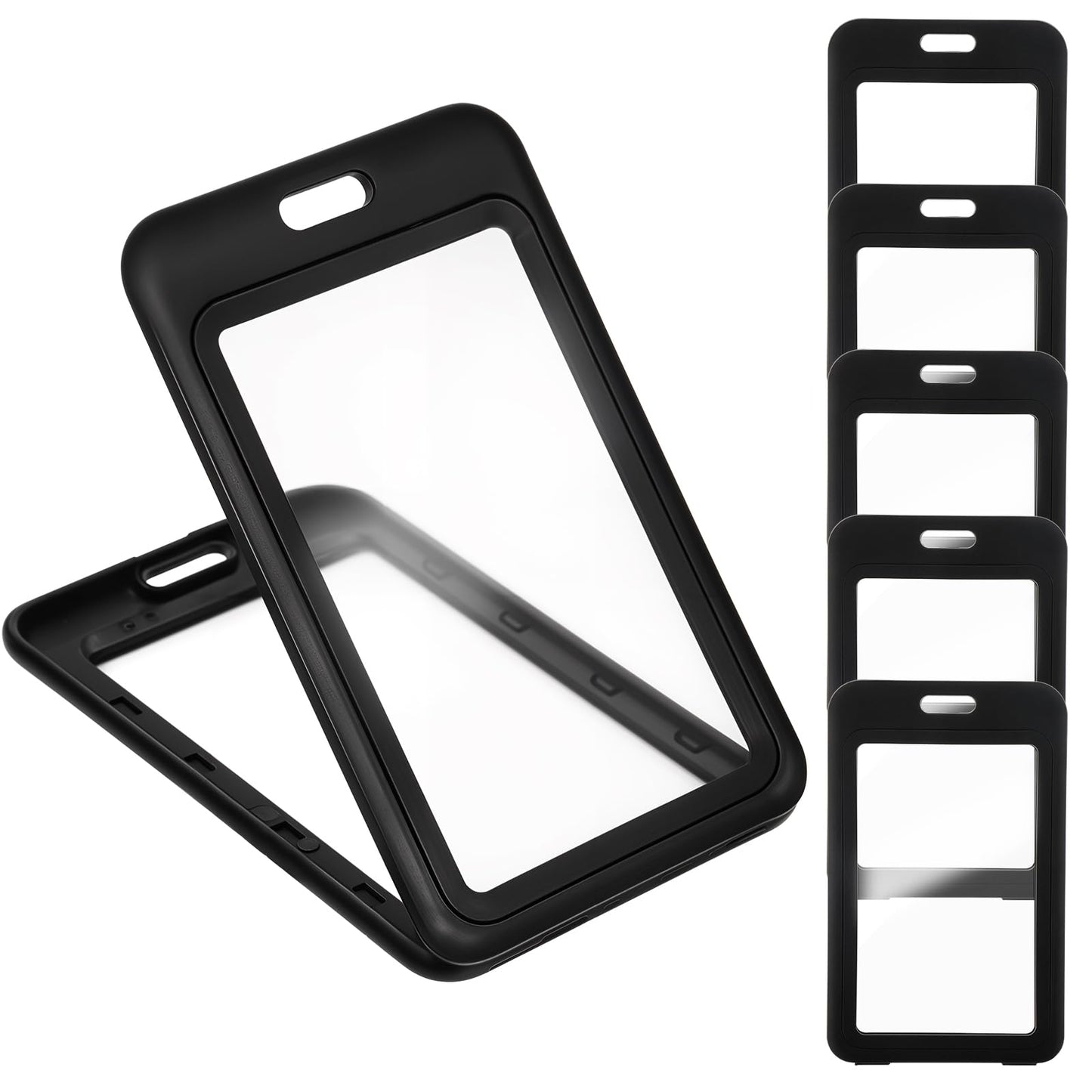 Oruola 6pcs Vertical Badge Holder,Plastic Badge Holder with Double-Sided Clear Window,ID Badge Holder for Office School ID Credit Cards Proximity Key Cards Driver’s Licenses Passes Black