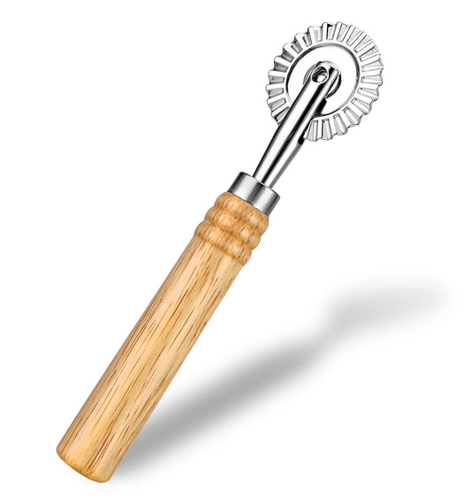 Pasta Cutter, Pasta Cutter Wheel 6.3 Inch Stainless Steel with Ergonomic Oak Handle for Pastas, Dumplings & Noodles, 360° Effortless Cutting