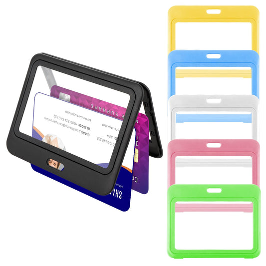 Oruola 6pcs Plastic ID Badge Holder Horizontal,Badge Holder with Double-Sided Clear Window,Id Badge Holder for Office School ID Credit Cards Proximity Key Cards Driver’s Licenses & Passes Multicolor