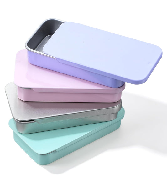 3 Pcs Rectangular Small Metal Tin, Slide Top Snack Tin for Small Items