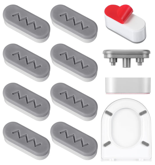 8 Pcs Toilet Seat Bumpers, Strong Adhesive ABS+TPU, Universal Fit, Reduces Noise (White, 4.5 x 1.5 cm)