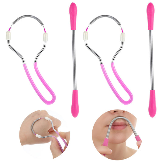 Elegaperma Pack of 4 Face Hair Remover, Metal, Face Epilator Women's Manual, Face Hair Remover, ABS + Stainless Steel Epilation Rods for Forehead, Cheeks and Upper Lip (Ring & Straight Springs)