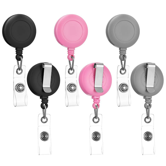 Oruola 6pcs Retractable Badge Clip,Retractable Badge Reel,ID Holders for Badges,Card Holder Keychain with 26.8In Retractable Cord,Badge Holder Clip for Teachers, Students, Office Workers 3 Color