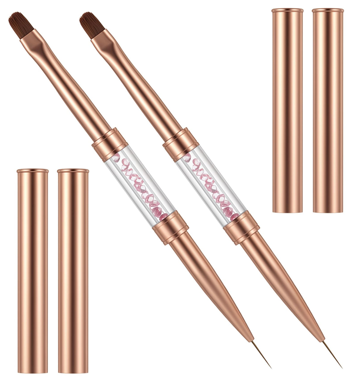 2PCS Builder Gel Brushes for Nails, Dual-Ended Nail Liner Brush (Rose Gold)