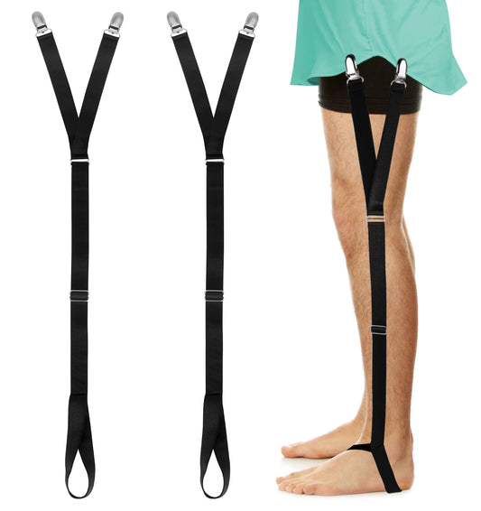 Thrymme 2Pcs Shirt Stays for Men, Adjustable Elastic Shirt Garters for Men Sock Suspenders Non-slip Shirts Clamps, Keep Shirts Tucked Perfect for Work & Formal Events, Black