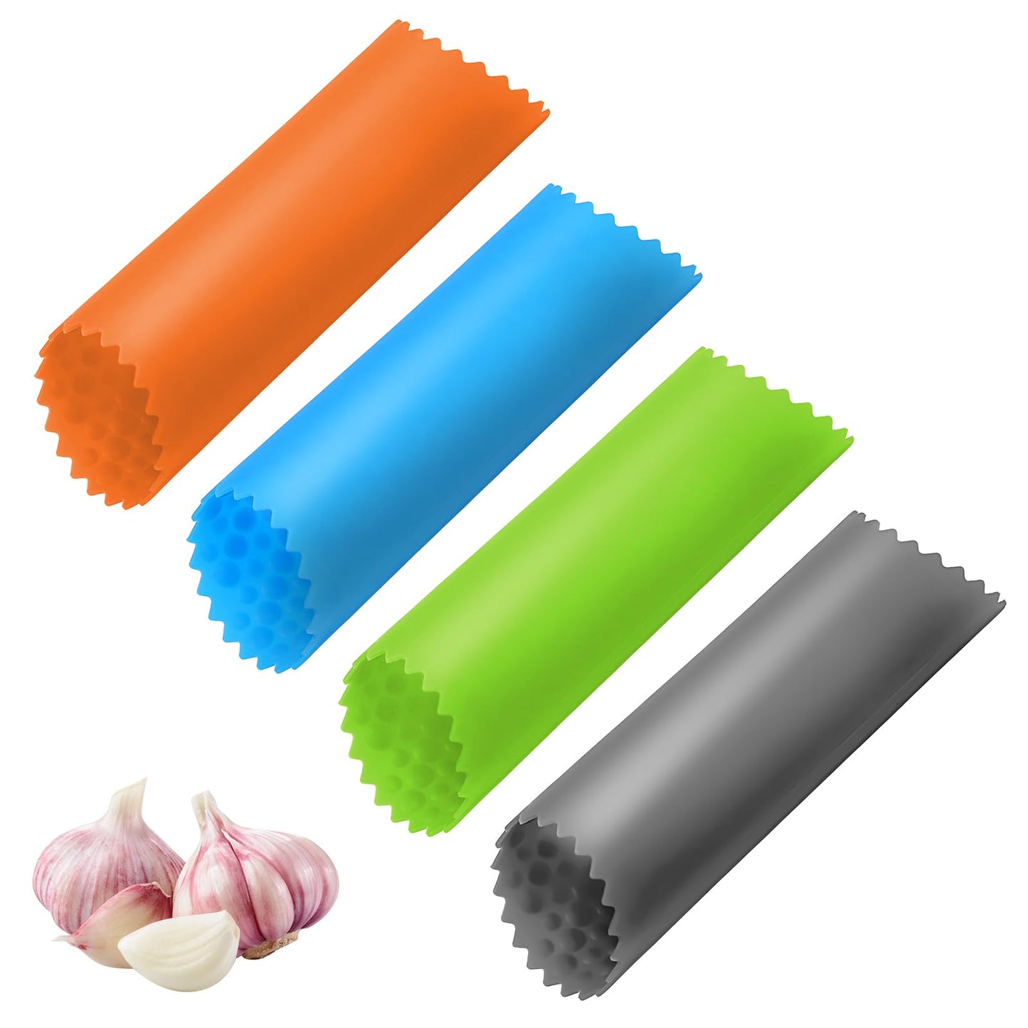 Classicseali 4pcs Garlic Peeler, Garlic Roller, Easy to Clean and Store, Garlics Roller Peeler, for Easy Garlics Peeling in the Kitchen, Gray, Orange, Green, Blue