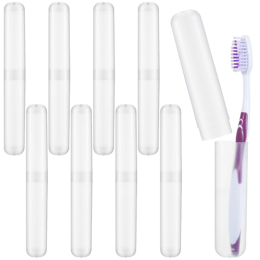Elegaperma Pack of 8 Toothbrush Case, Toothbrush Box, Vented Toothbrush Case, Toothbrush Container, Toothbrush Travel Case for Family, Business Trips and Camping (Transparent)