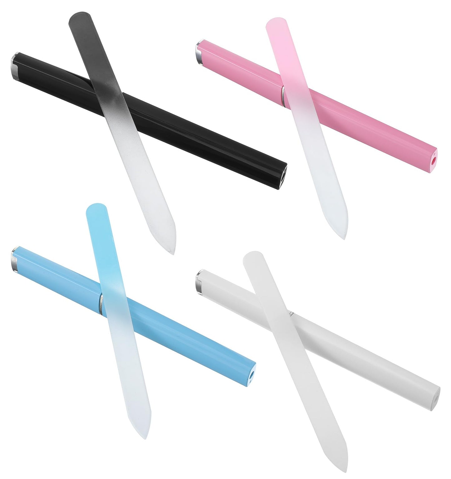 Glass Nail Files with Case, 4Pcs Glass Nail Files for Natural Nails with Case Professional Double-Sided Crystal Files, Portable Non-Slip Grip for Manicure Pedicure & Travel