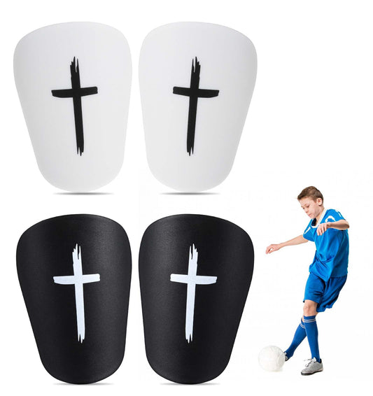 Mini Shinpads, 4 Pcs 8 cm Mini Shin Pads Football, Small Shin Pads for Soccer, Football, Teenagers, Adults, Boys, Girls (Cross, Black & White)