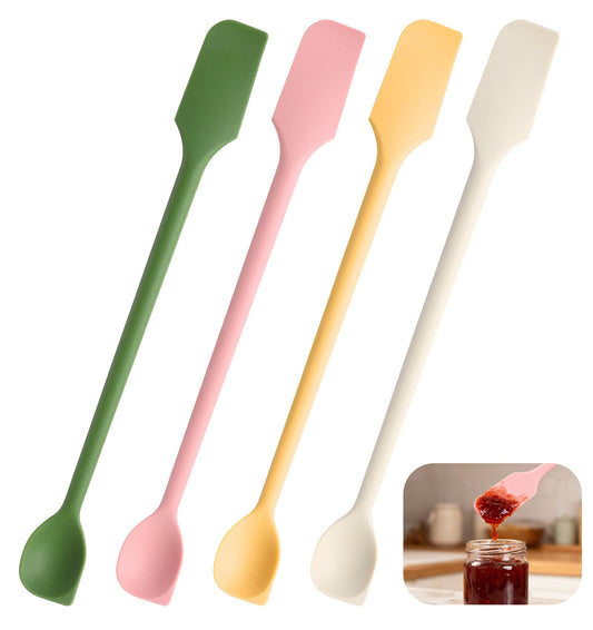 4Pcs Mini Silicone Spatulas, Multifunctional Long Handle Spatula Spoon Jar Scrapers for Kitchen Use, Cosmetics Jars Narrow & Thin Bottles, Reusable Stirrer for Jam & Lotion, Colorful