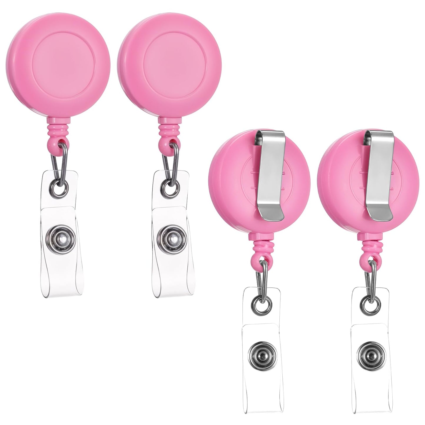 Oruola 4pcs Retractable Badge Clip,Retractable Badge Reel,ID Holders for Badges,Card Holder Keychain with 26.8In Retractable Cord,Badge Holder Clip for Teachers, Students, Office Workers (Pink)
