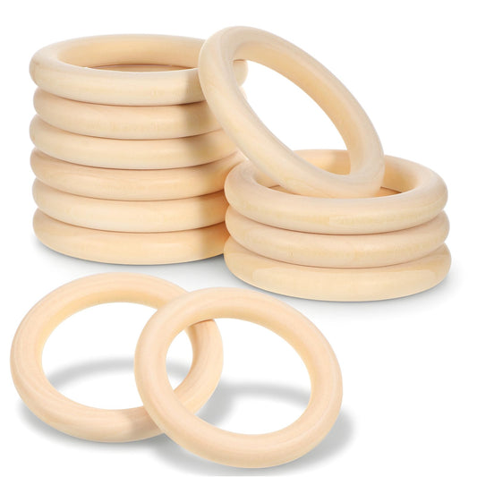 Elegaperma 12Pcs Wooden Rings for Crafts, Wooden Rings, Curtain Ring Wood Natural Wood Macrame Ring with 70mm Diameter for DIY Projects and Home Decor