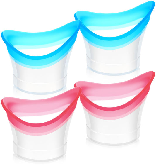 4 Pcs Eye Wash Cup, Portable Silicone Eyes Wash Cup for Effectively Relieving Eye Fatigue to Refresh & Clean Dust, Makeup, Irritants (Blue, Pink)