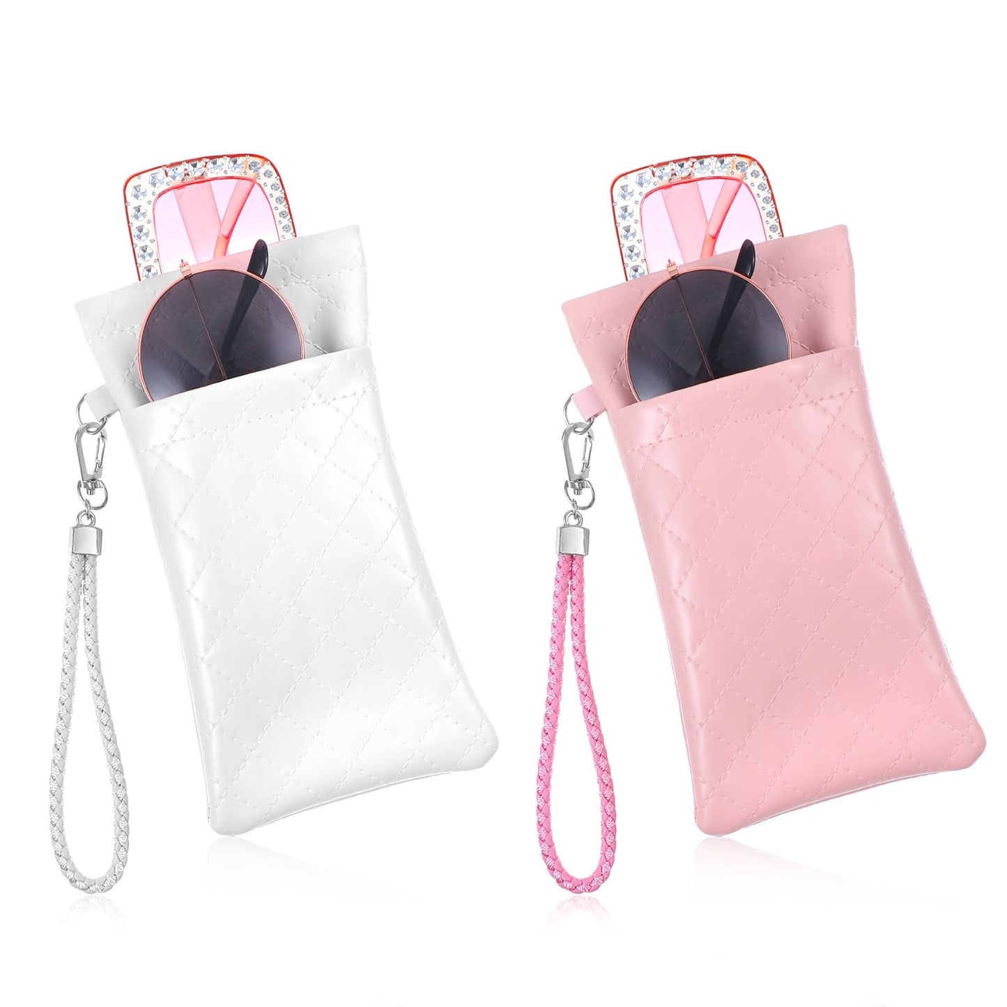 guduling 2 Pcs Double Eyeglass Cases for Women,Soft Sunglasses Case Women,Squeeze Top Doubles Glasses Case For Men?Easy to carry with Doubles Sunglasses Cases(Pink and White)