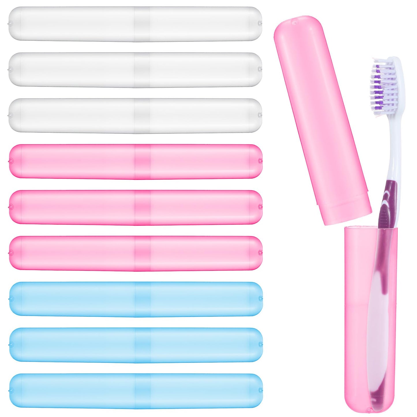 Elegaperma Pack of 8 Toothbrush Travel Cases, Toothbrush Case Travel, 19.8 x 2.7 x 2 cm Case for Toothbrush Made of PP Plastic, Portable Toothbrush Case Travel (Transparent, Green, Blue)