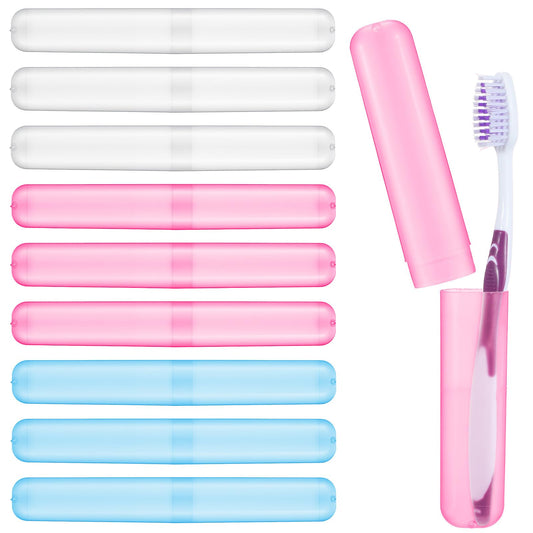 Elegaperma Pack of 8 Toothbrush Travel Cases, Toothbrush Case Travel, 19.8 x 2.7 x 2 cm Case for Toothbrush Made of PP Plastic, Portable Toothbrush Case Travel (Transparent, Green, Blue)