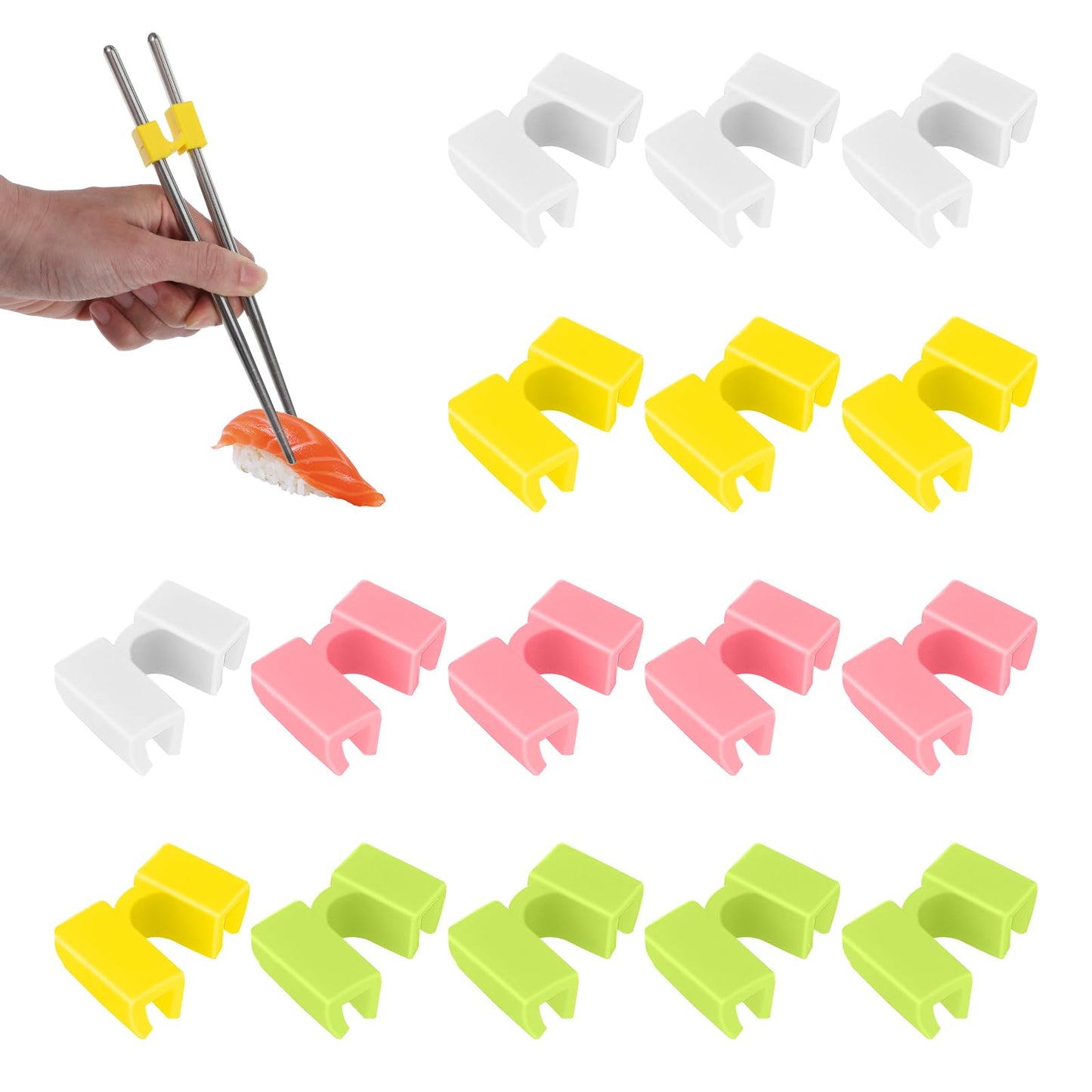 Guduling Pack of 16 Chopsticks Helper, Chopsticks Helper Adults, Reusable Training Chopsticks for Adults, Children, Beginners, Trainers or Learners (4 Colours)