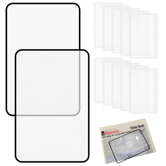 Elegaperma Pack of 12 Full Page Reading Magnifying Glasses, Reading Magnifier, 3X, Transparent Carrying Small Reading Magnifiers Made of PVC for Seniors and Small Print (85 x 55 mm/180 x 120 mm)