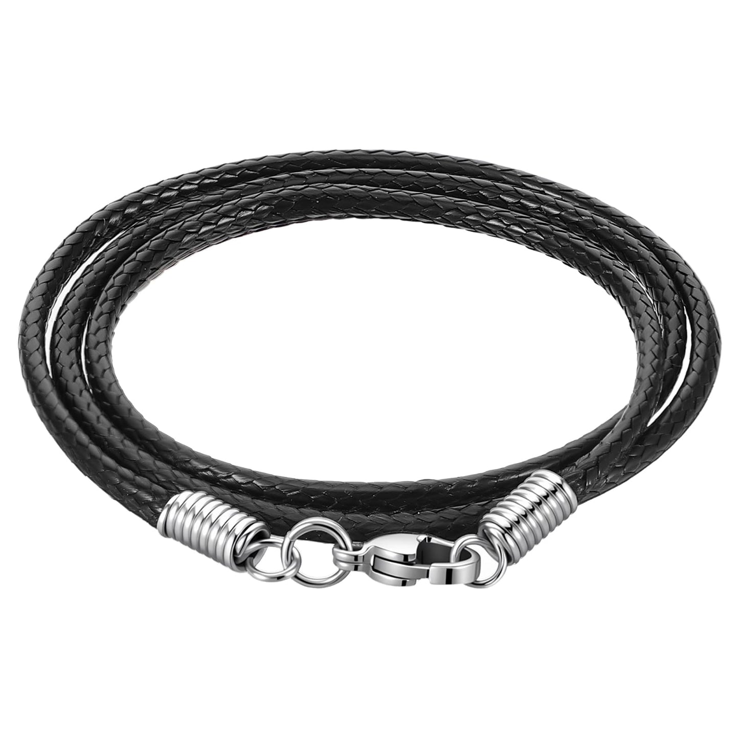4 Pcs Black Leather Necklace, Braided Leather Necklace for Men, Rope Chain