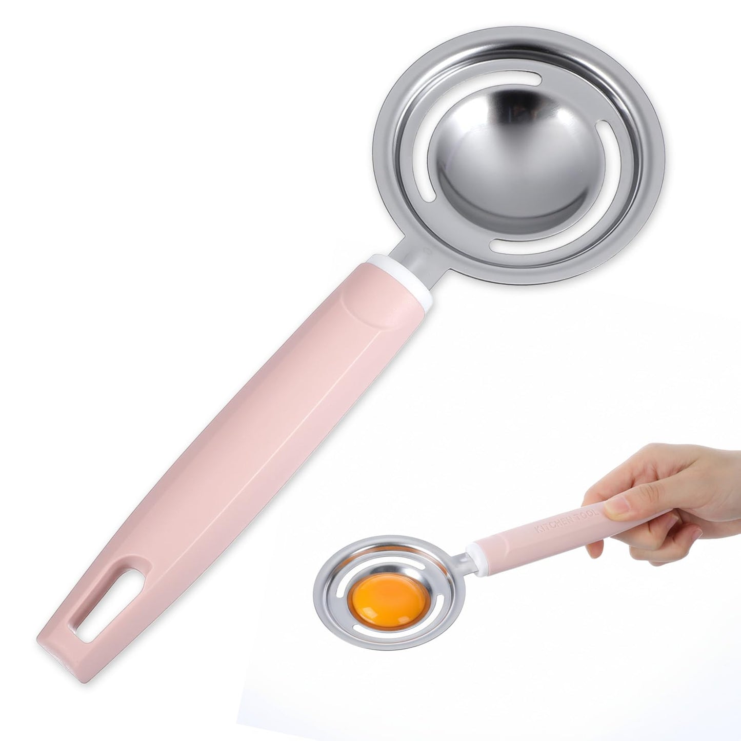 Elegaperma 20.5 cm Egg Separator, Stainless Steel, Protein Separator Made of Pink Handle, Egg Yolk Separator, Durable Egg Yolk Separator with Length for Baking, Cooking and Culinary Preparation
