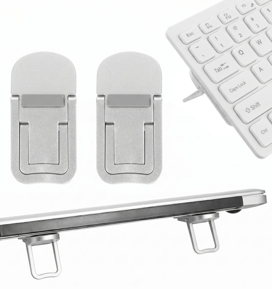 Thrymme 2 Pcs Keyboard Riser, Keyboard Stand for Desktop with Dual Tilt Angle Adjustment, Foldable ABS Laptop Feet, Silver (6 x 3 cm)