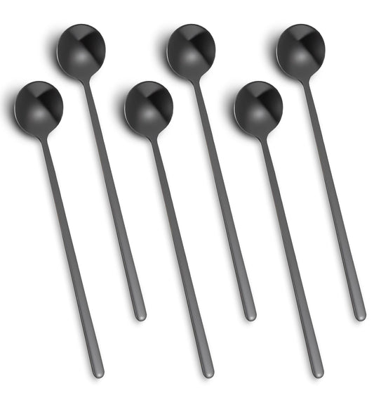 6Pcs Coffee Spoons, 6.7 Inch Matte Stain Black Stainless Steel Espresso Spoon, Long Handle Ideal for Espresso, Iced Tea & Dessert Stirring Spoons, Coffee Bar Accessories