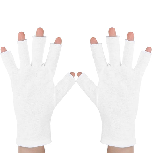Oruola 2Pairs White Fingerless Gloves for Women,Cotton Gloves for Dry Hands Sleeping,White Gloves Fingerless for Eczema,Sleeping,Overnight,Lotion & Spa Treatment,Moisturizing Night Gloves