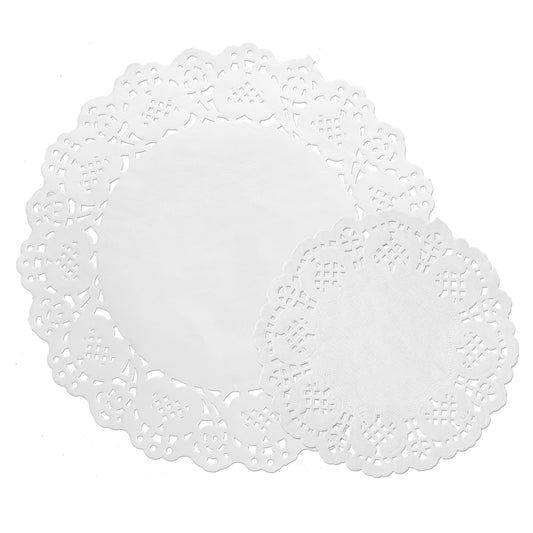 oruola 100Pcs Doilies Lace Paper,Disposable Lace Paper Doilies for Dessert Trays,Pack 50 Each 4.5", 8.5",Baked, Grilled, Fried Food,Tableware Decoration,Round